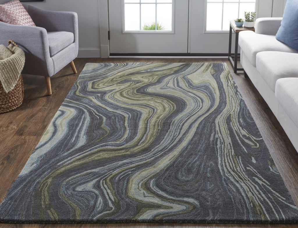 Blue and Green Paint Swirl Rug