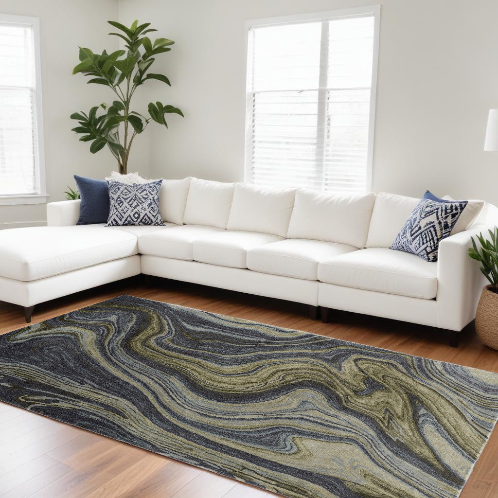 Blue and Green Paint Swirl Rug