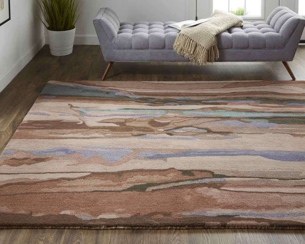 Red and Blue Wool Abstract Area Rug