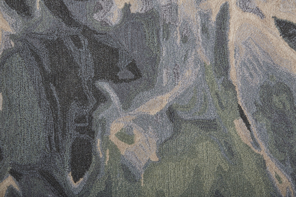 Green, Blue, and Black Wool Abstract Area Rug