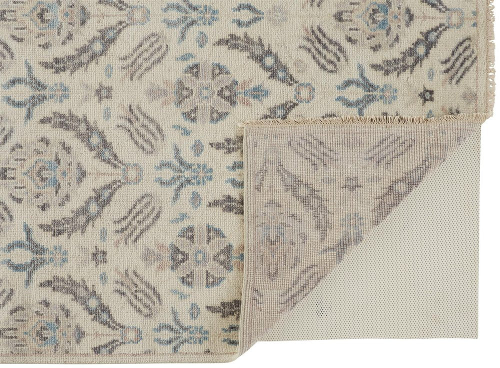 Gray and Ivory Floral Wool Hand Knotted Rug with Fringe