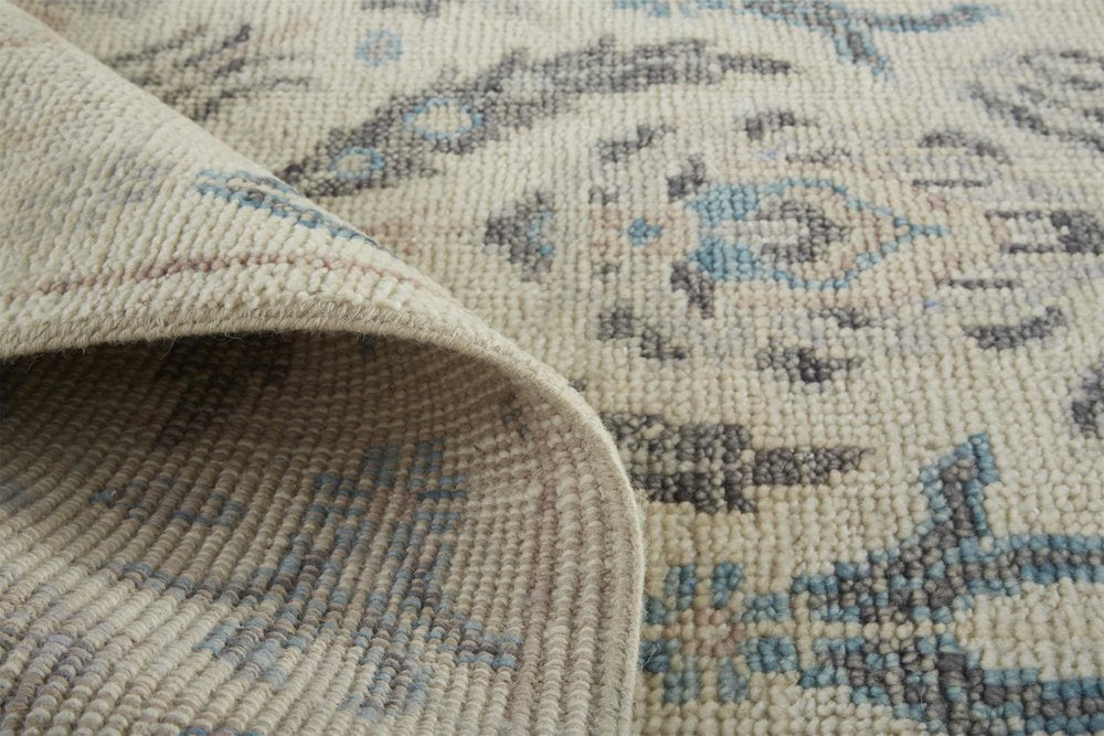 Gray and Ivory Floral Wool Hand Knotted Rug with Fringe