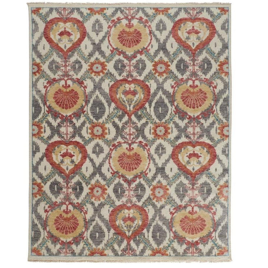 Orange and Ivory Floral Wool Hand Knotted Rug with Fringe