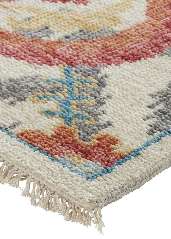 Orange and Ivory Floral Wool Hand Knotted Rug with Fringe