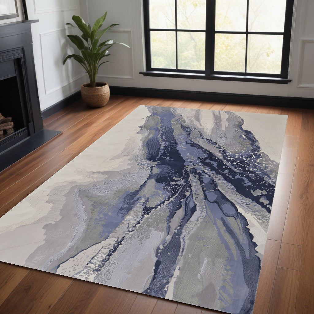 Gray and Blue Marble Streak Rug