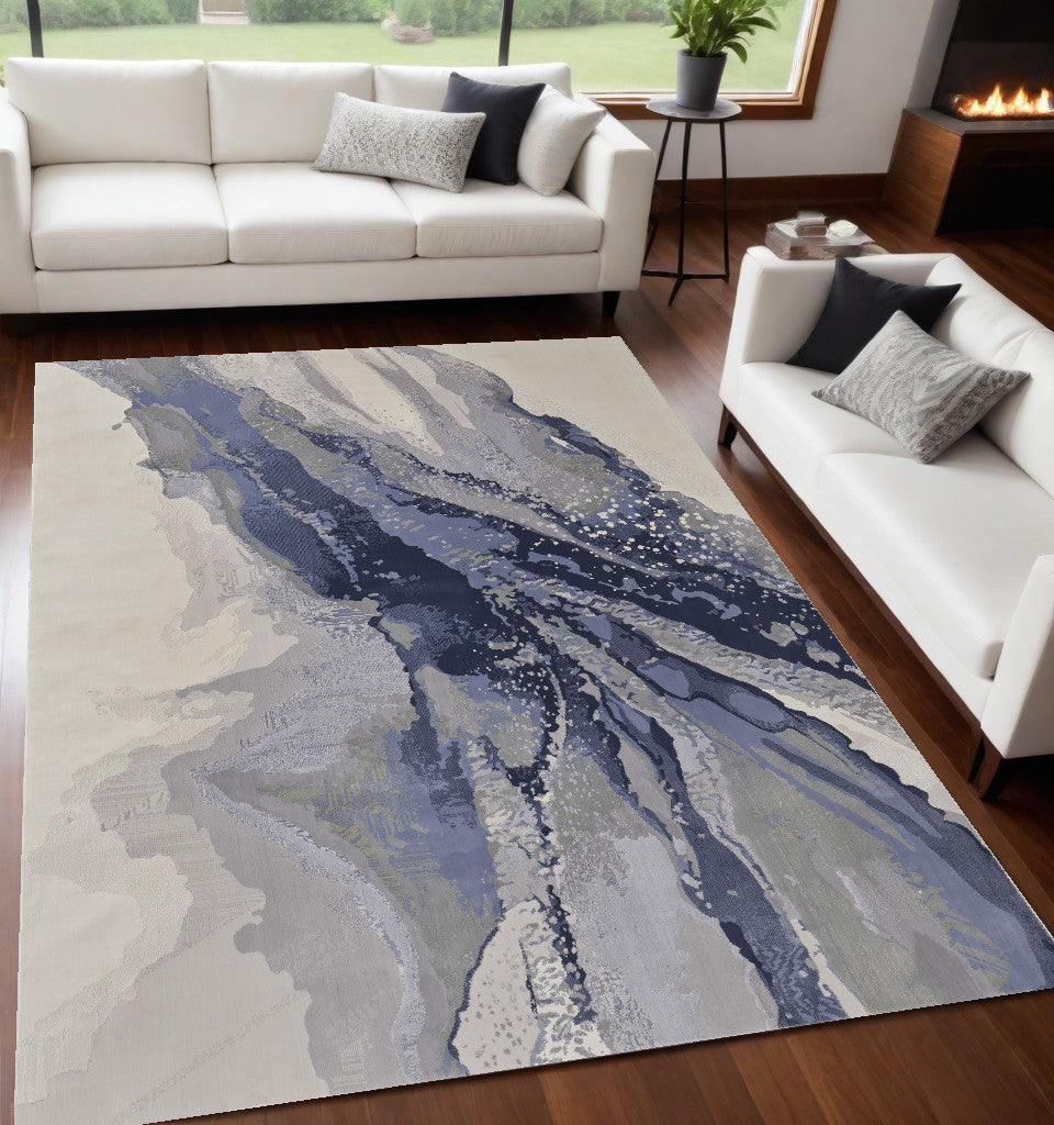 Gray and Blue Marble Streak Rug