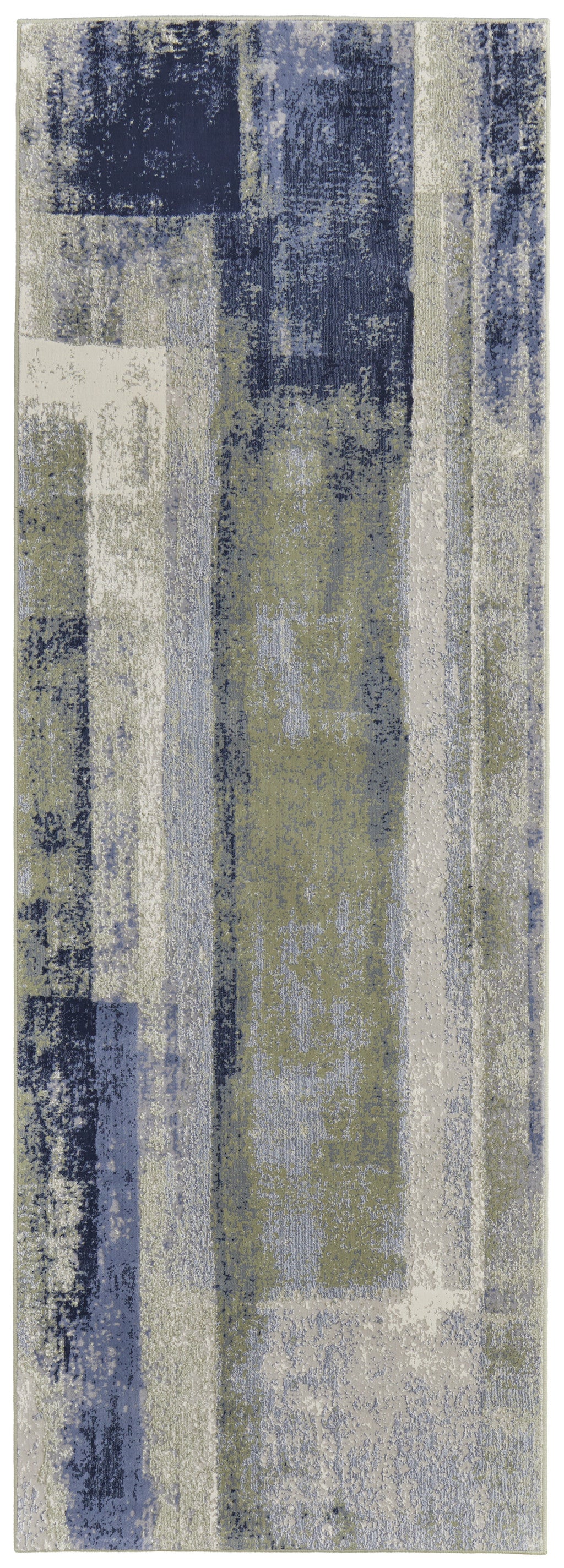 2' x 8' Green, Blue, and Ivory Gradient Abstract Runner Rug