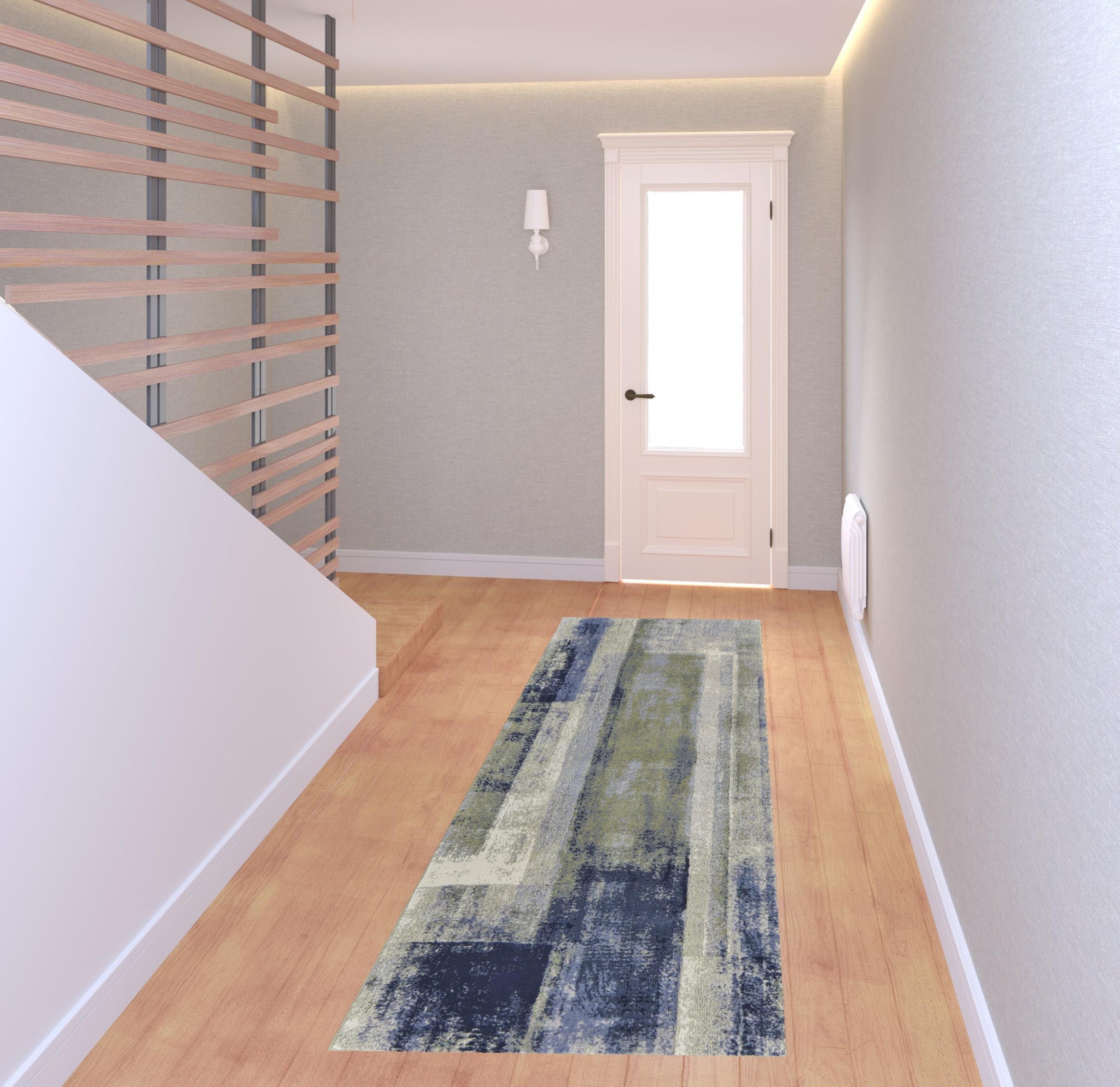 2' x 8' Green, Blue, and Ivory Gradient Abstract Runner Rug