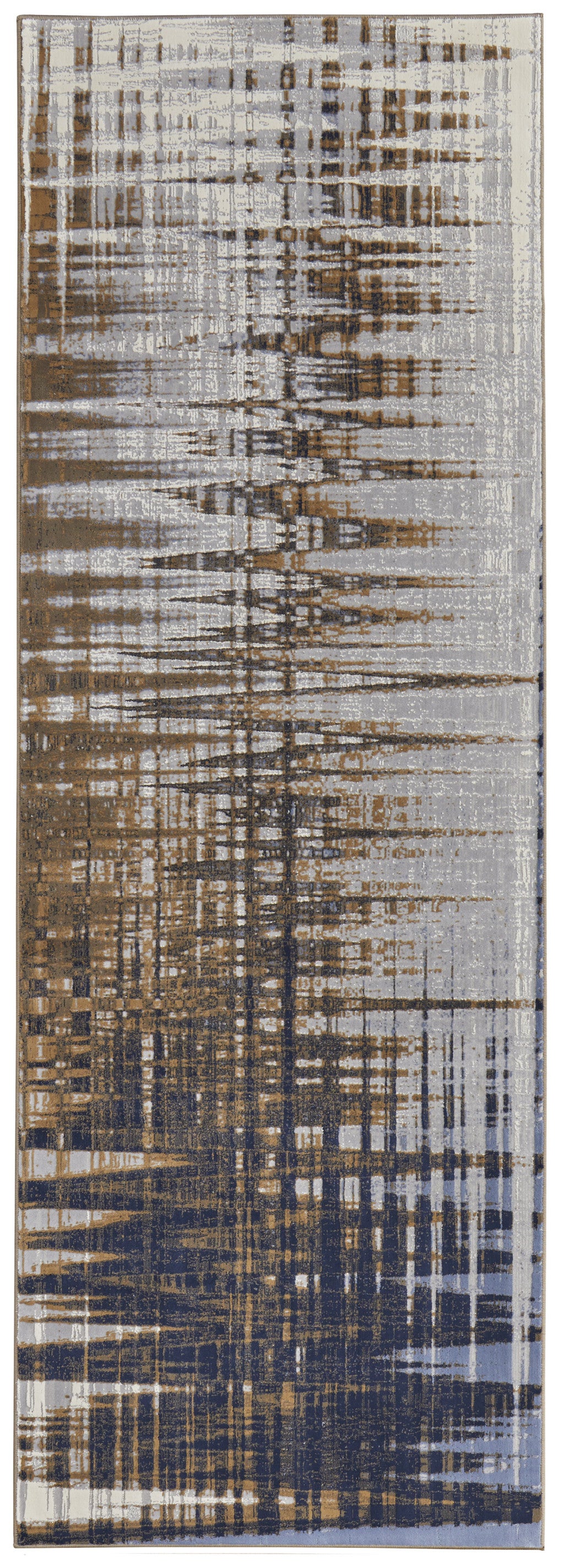 2' x 8' Gray, Blue, and Orange Abstract Lines Runner Rug