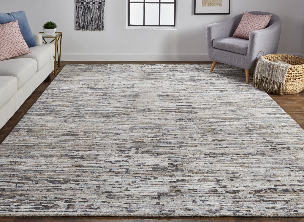 Gray, Blue, and Silver Wool Abstract Area Rug