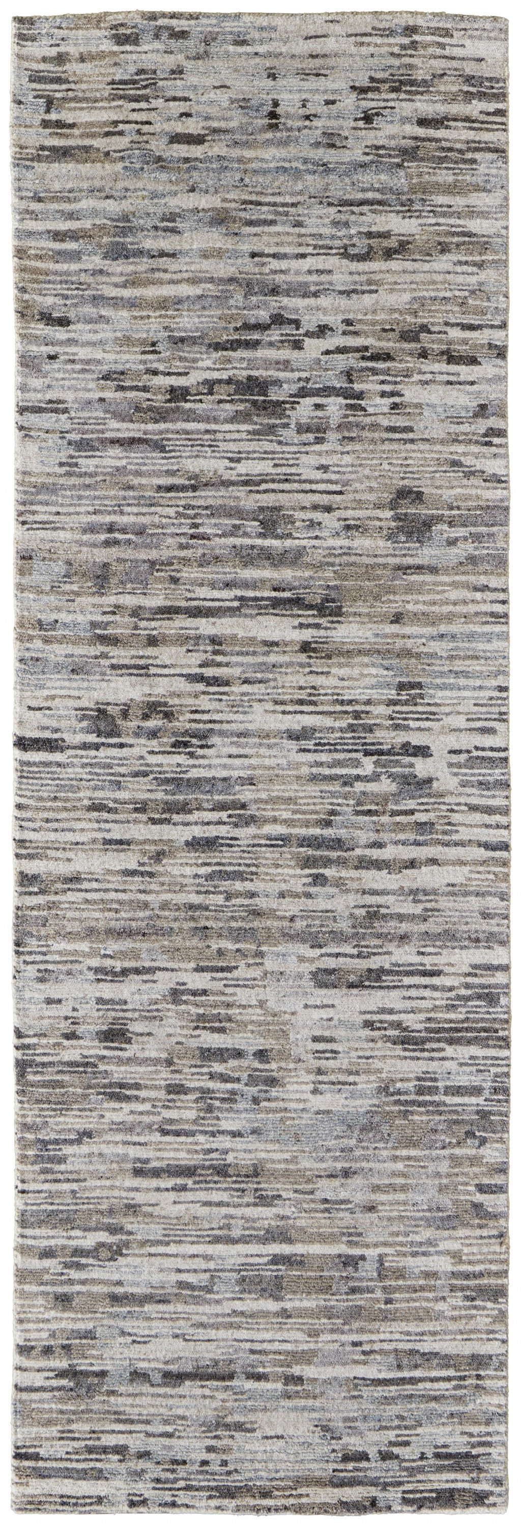 2' x 8' Gray and Blue Hand Knotted Wool Abstract Runner Rug