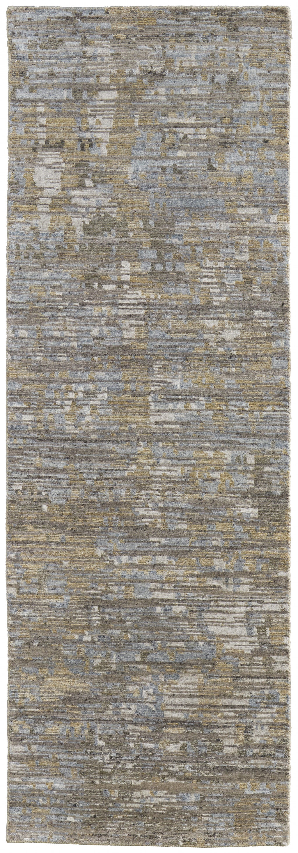 2' x 8' Brown and Gray Hand Knotted Wool Abstract Runner Rug