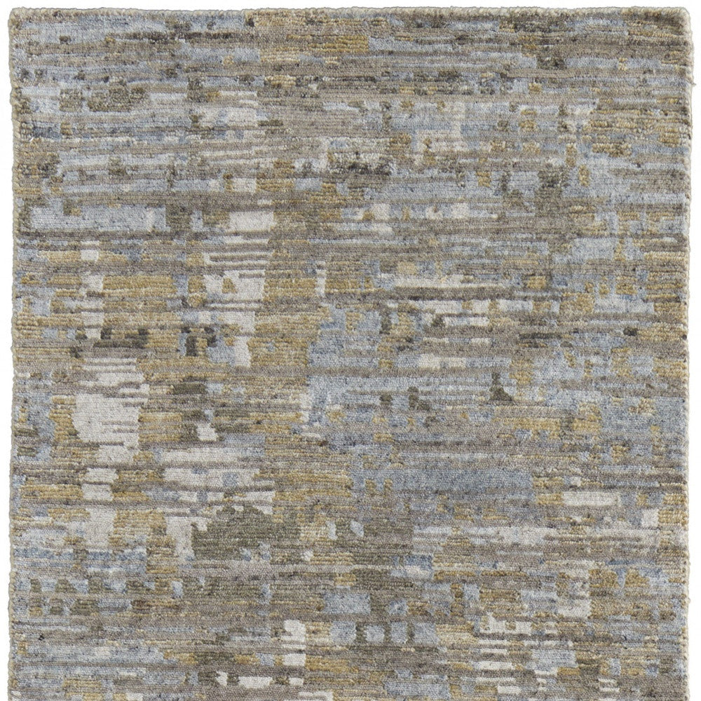 2' x 8' Brown and Gray Hand Knotted Wool Abstract Runner Rug