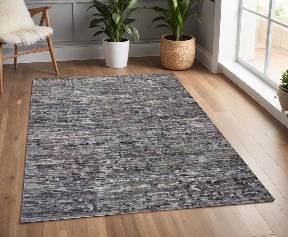 2' x 8' Blue and Gray Hand Knotted Wool Abstract Runner Rug