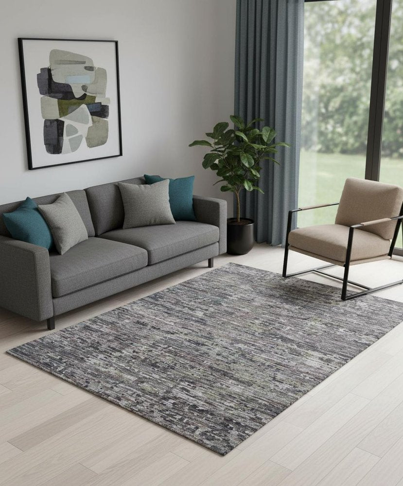 2' x 8' Blue and Gray Hand Knotted Wool Abstract Runner Rug
