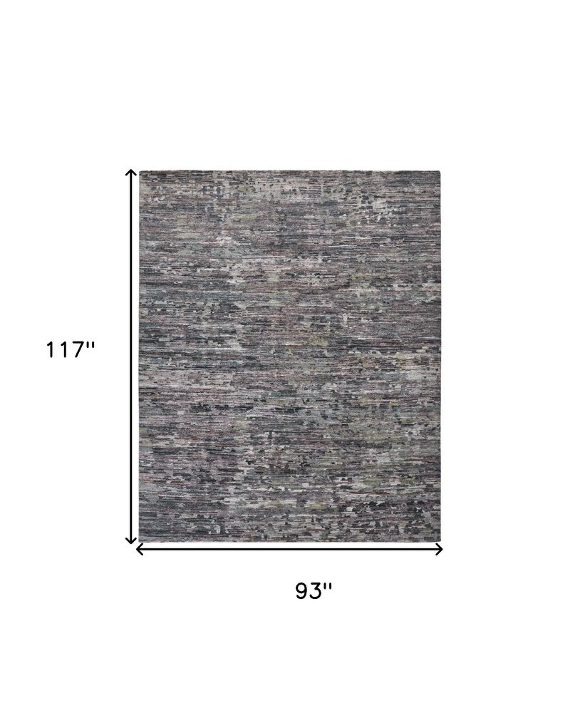 2' x 8' Blue and Gray Hand Knotted Wool Abstract Runner Rug