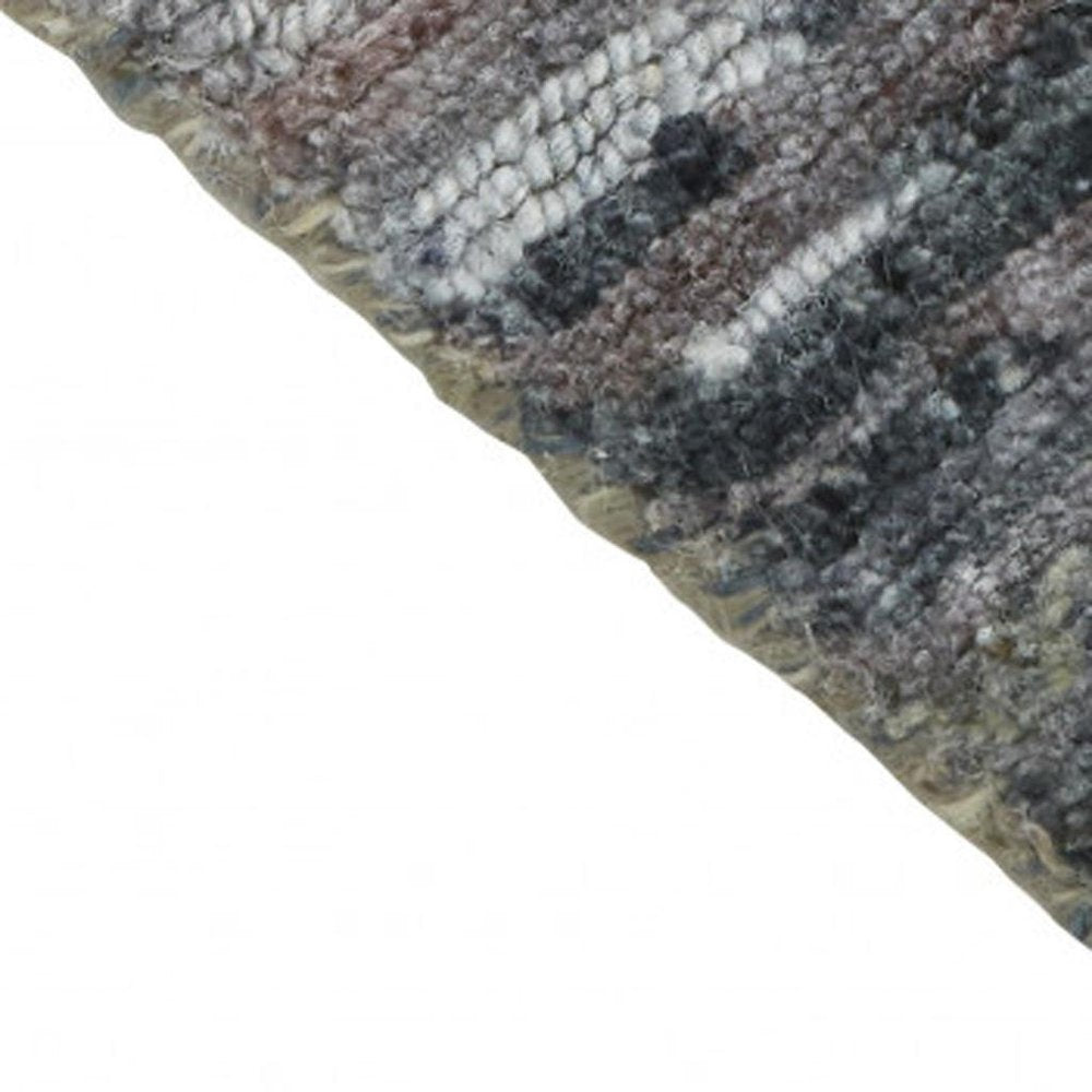 2' x 8' Blue and Gray Hand Knotted Wool Abstract Runner Rug