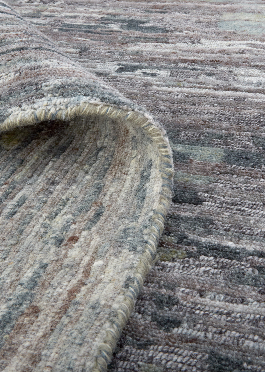 2' x 8' Blue and Gray Hand Knotted Wool Abstract Runner Rug