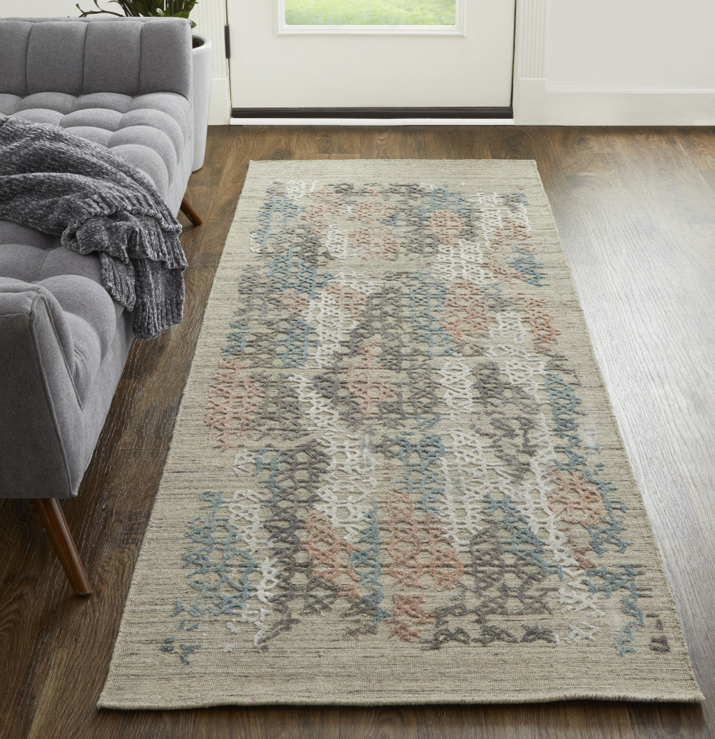 2' x 8' Brown, Pink and Blue Trellis Runner Rug