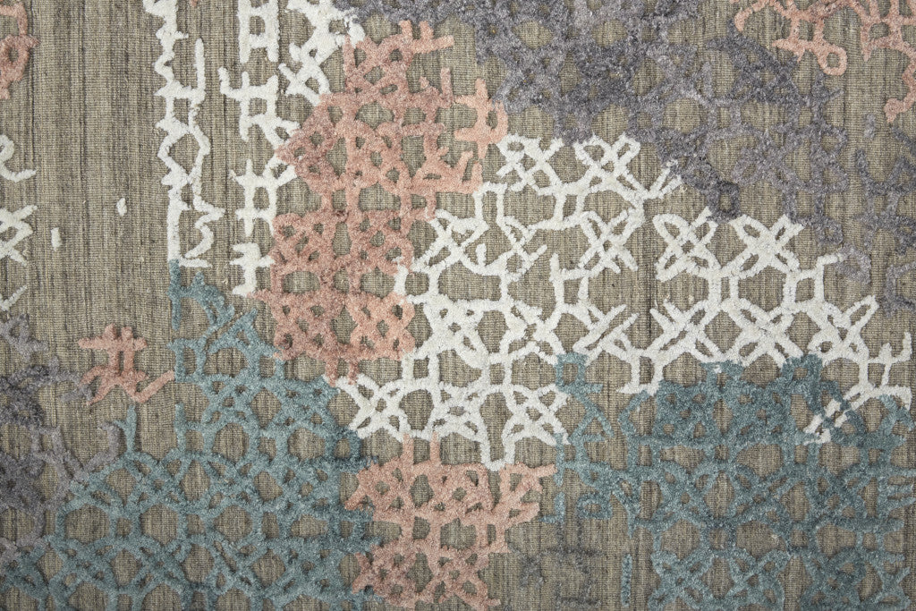 2' x 8' Brown, Pink and Blue Trellis Runner Rug