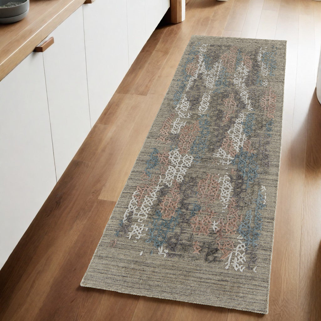 2' x 8' Brown, Pink and Blue Trellis Runner Rug