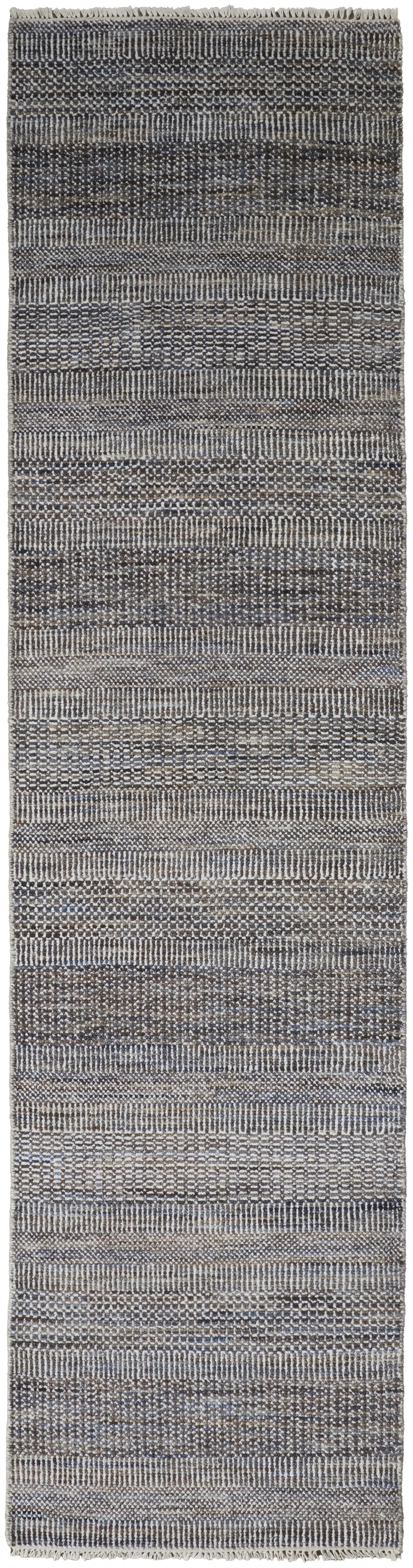 2' x 12' Gray Striped Wool Runner Rug