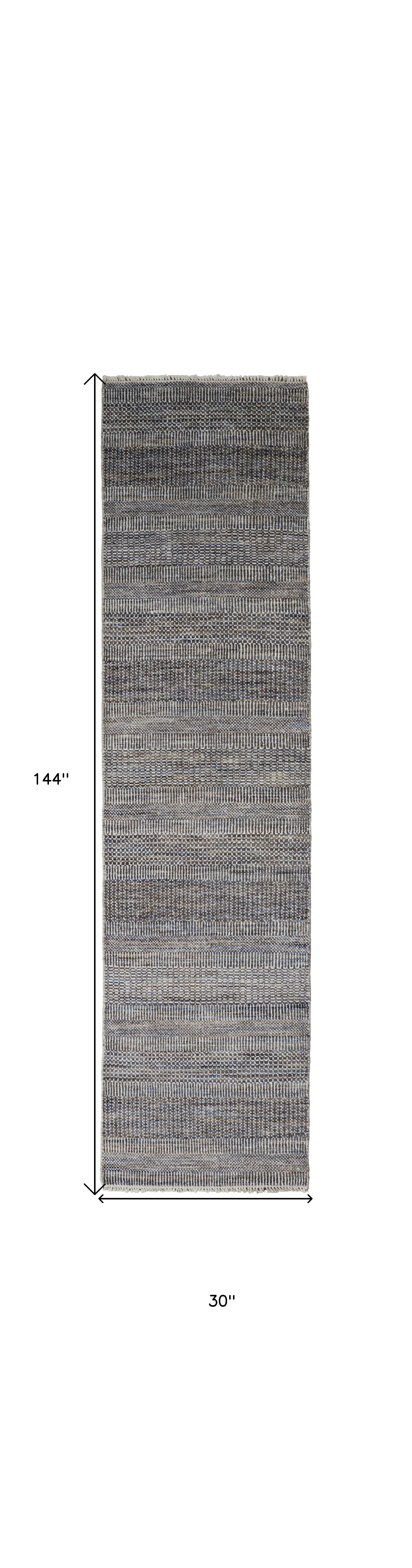 2' x 12' Gray Striped Wool Runner Rug