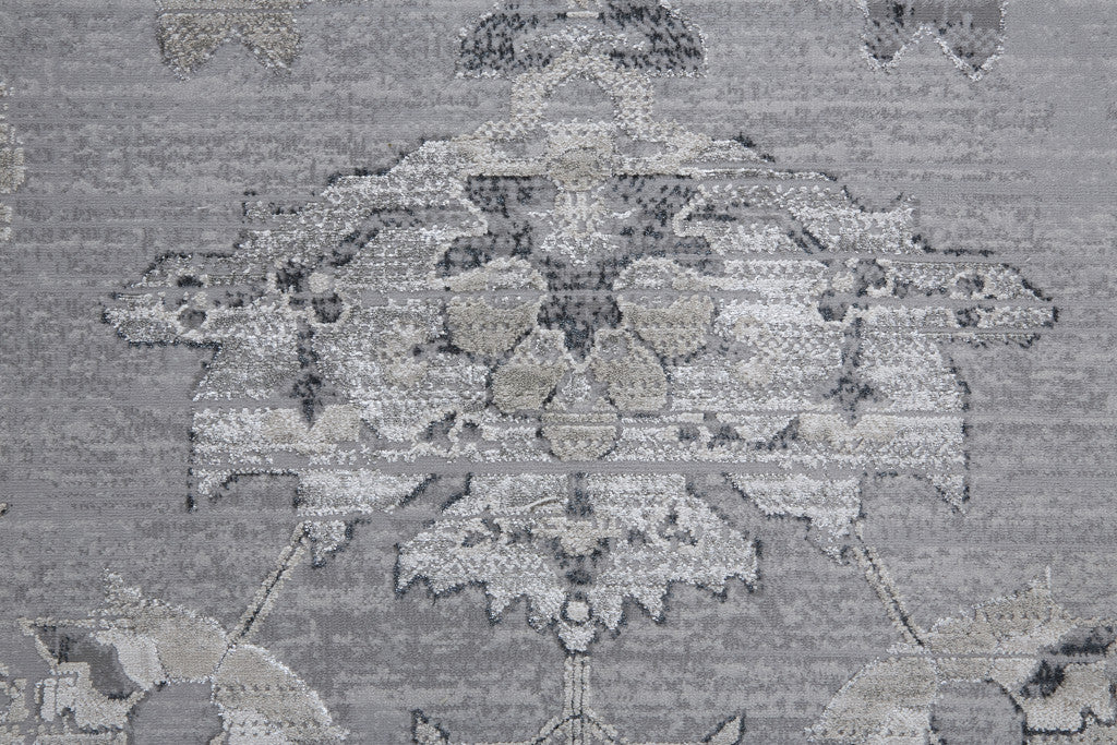 Light Gray and Black Floral Medallion Rug