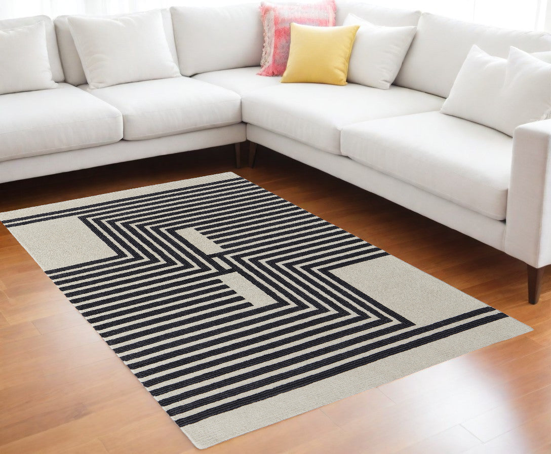 Ivory and Black Illusion Rug