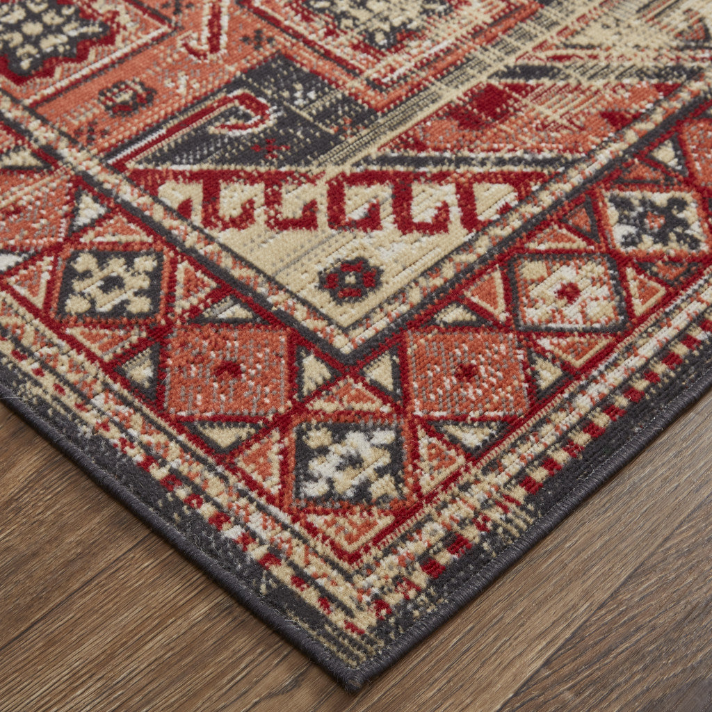 Beige, Red and Black Medallion Rug