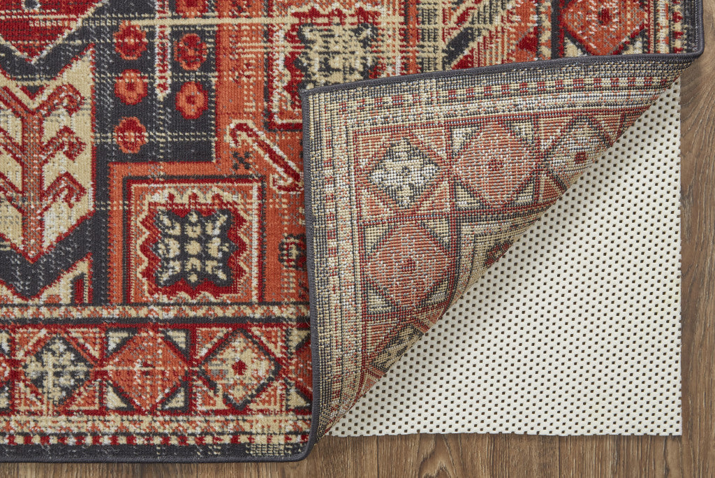 Beige, Red and Black Medallion Rug