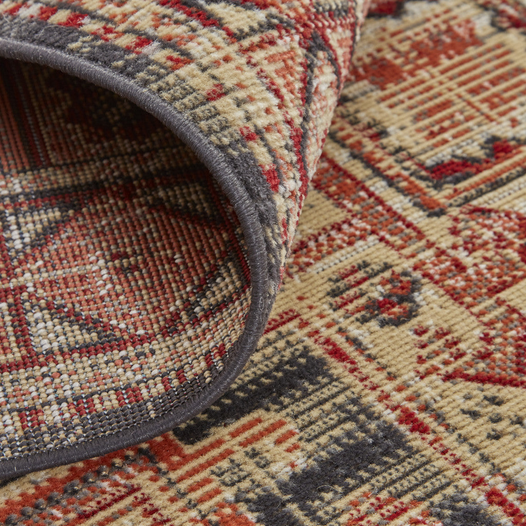 Beige, Red and Black Medallion Rug