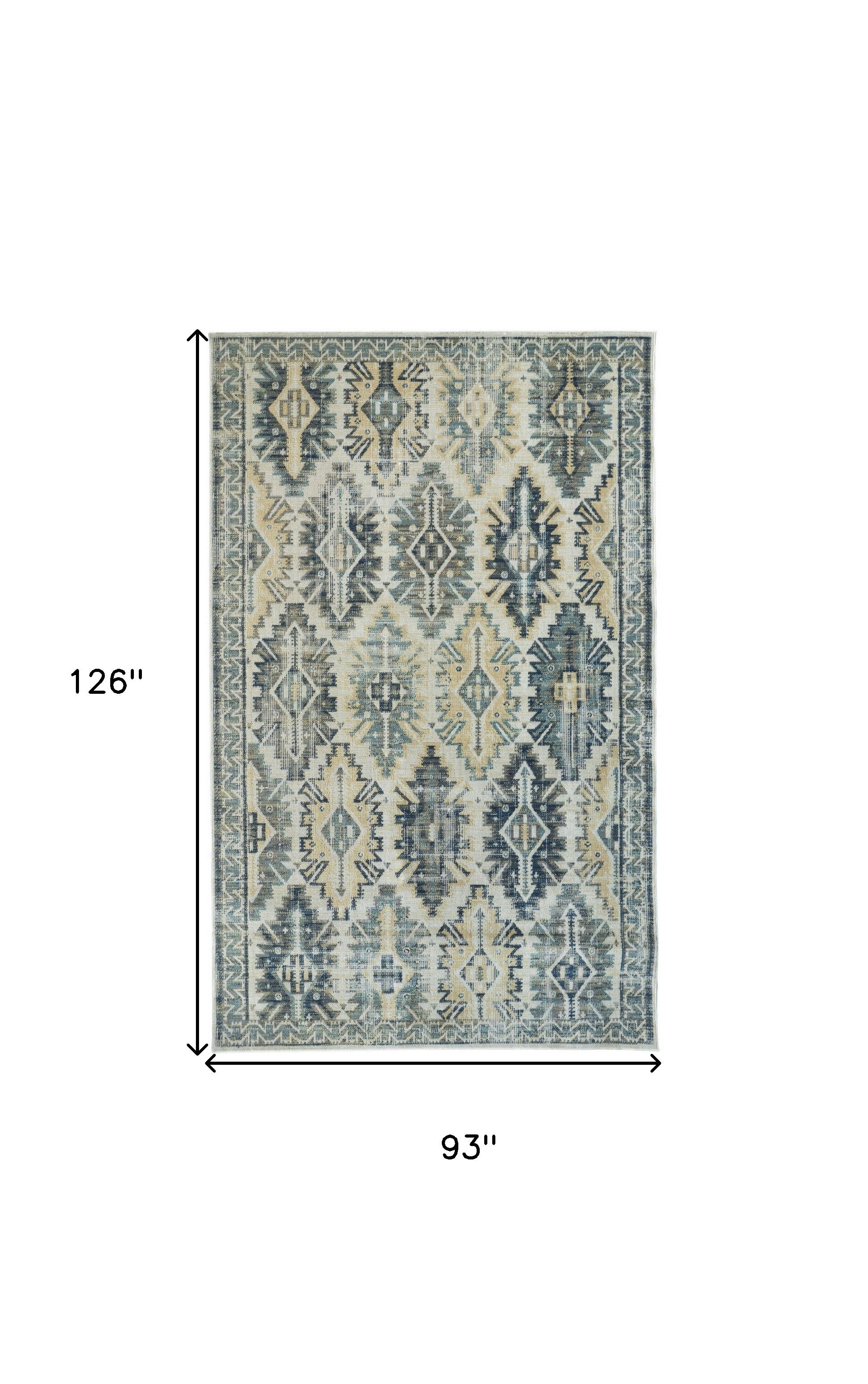 Green, Blue and Ivory Distressed Turkish Rug