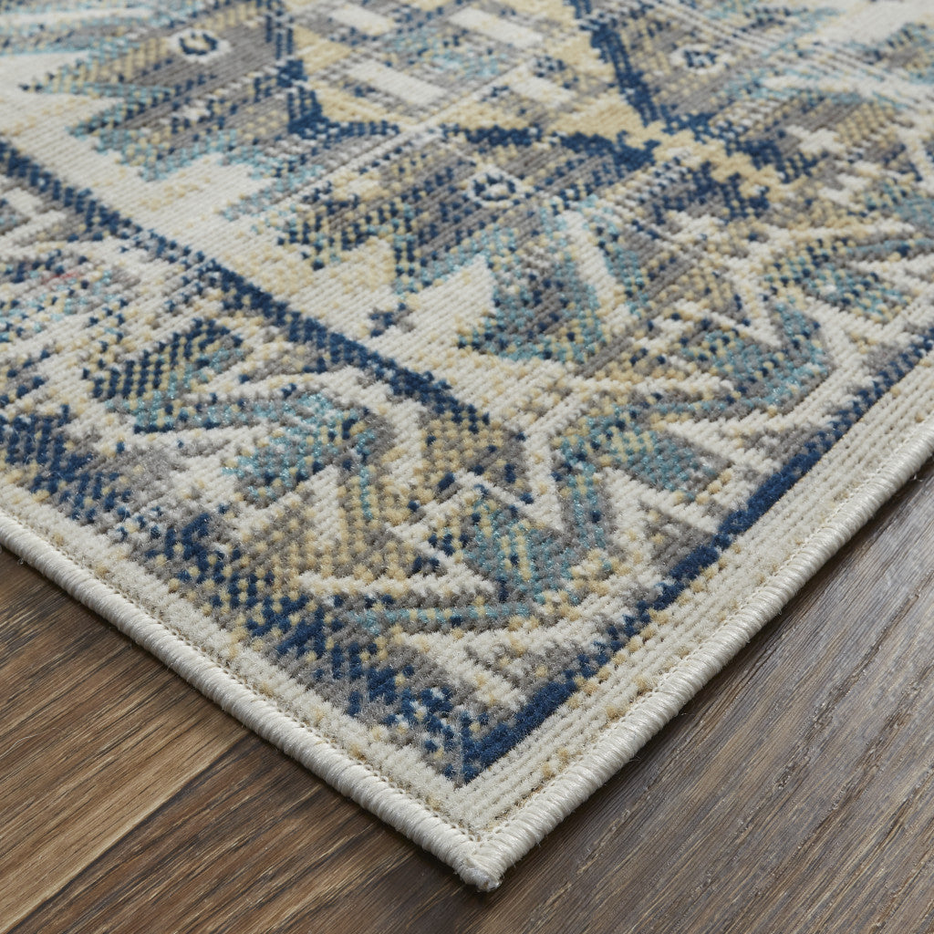 Green, Blue and Ivory Distressed Turkish Rug