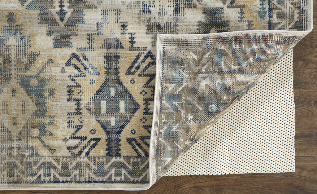 Green, Blue and Ivory Distressed Turkish Rug