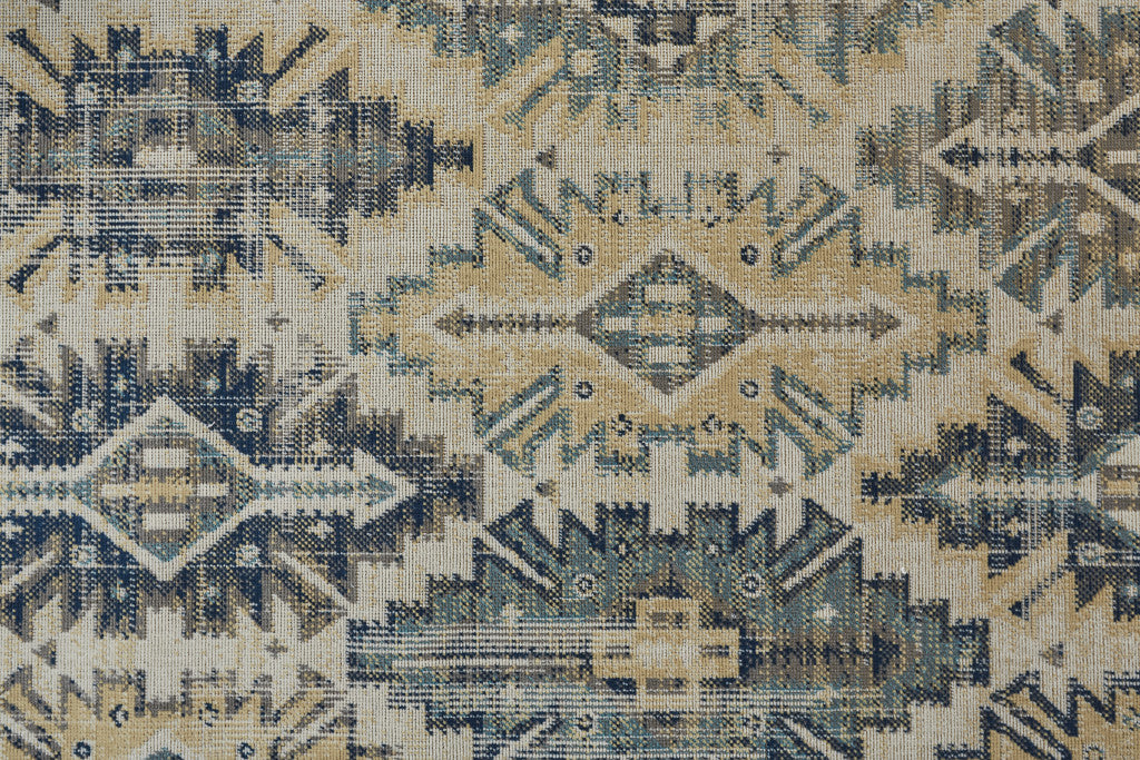 Green, Blue and Ivory Distressed Turkish Rug