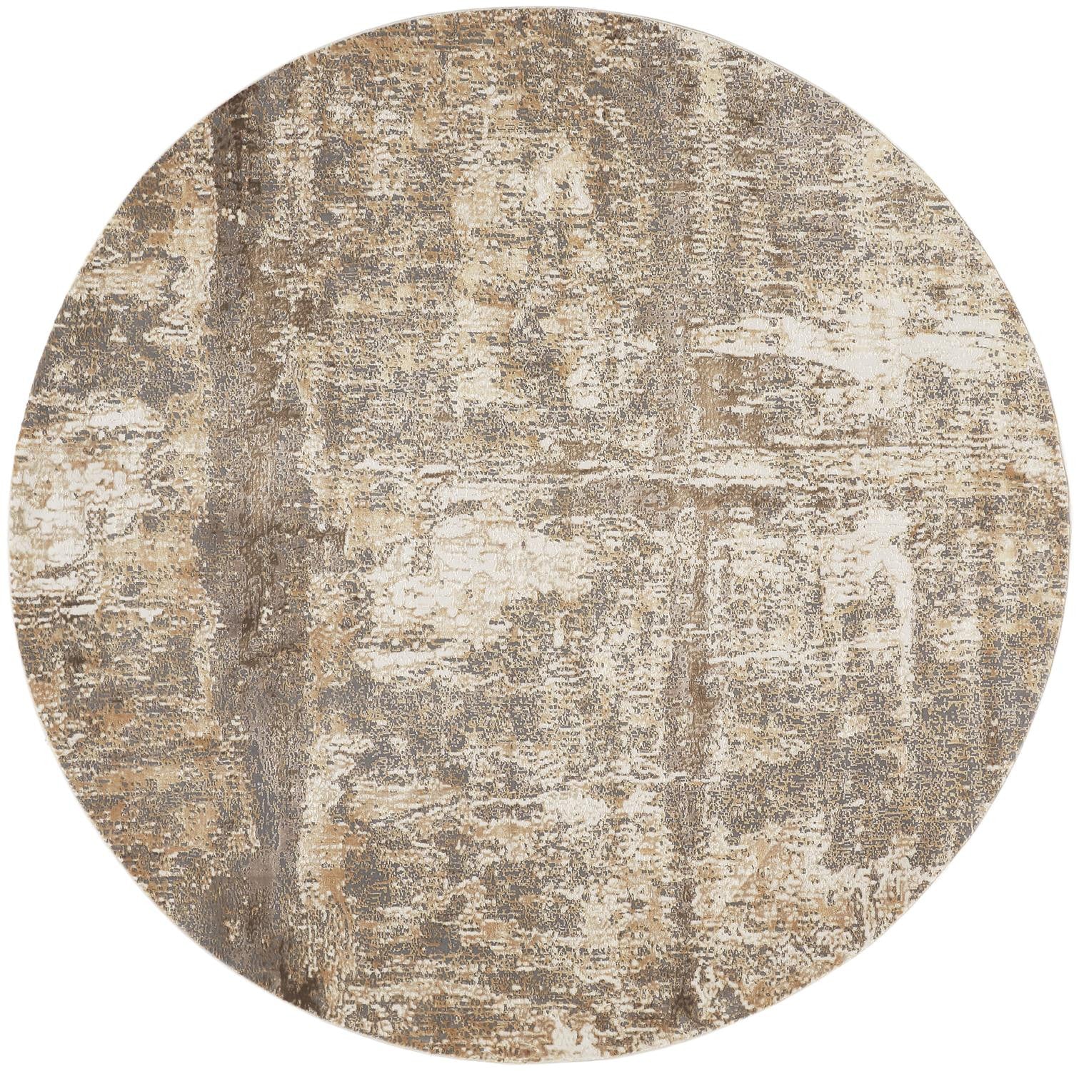 8' Tan Ivory And Brown Round Abstract Area Rug