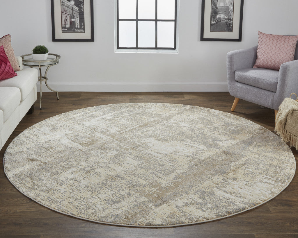 8' Tan Ivory And Brown Round Abstract Area Rug