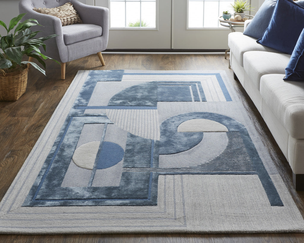 Gray and Blue Modern Tile Rug