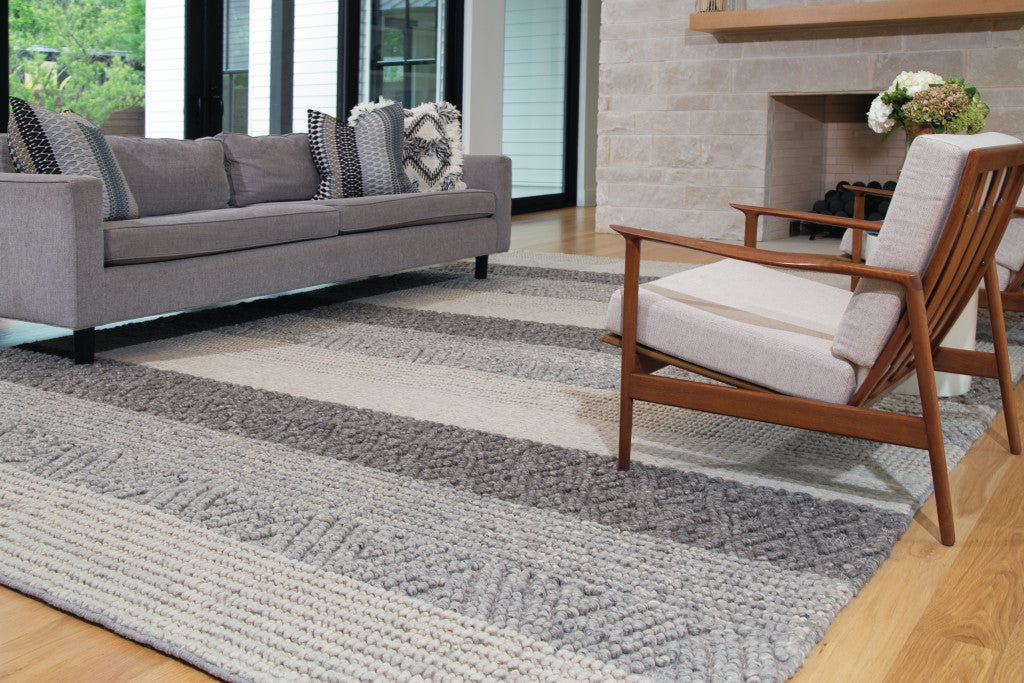 Gray Wool Striped Area Rug