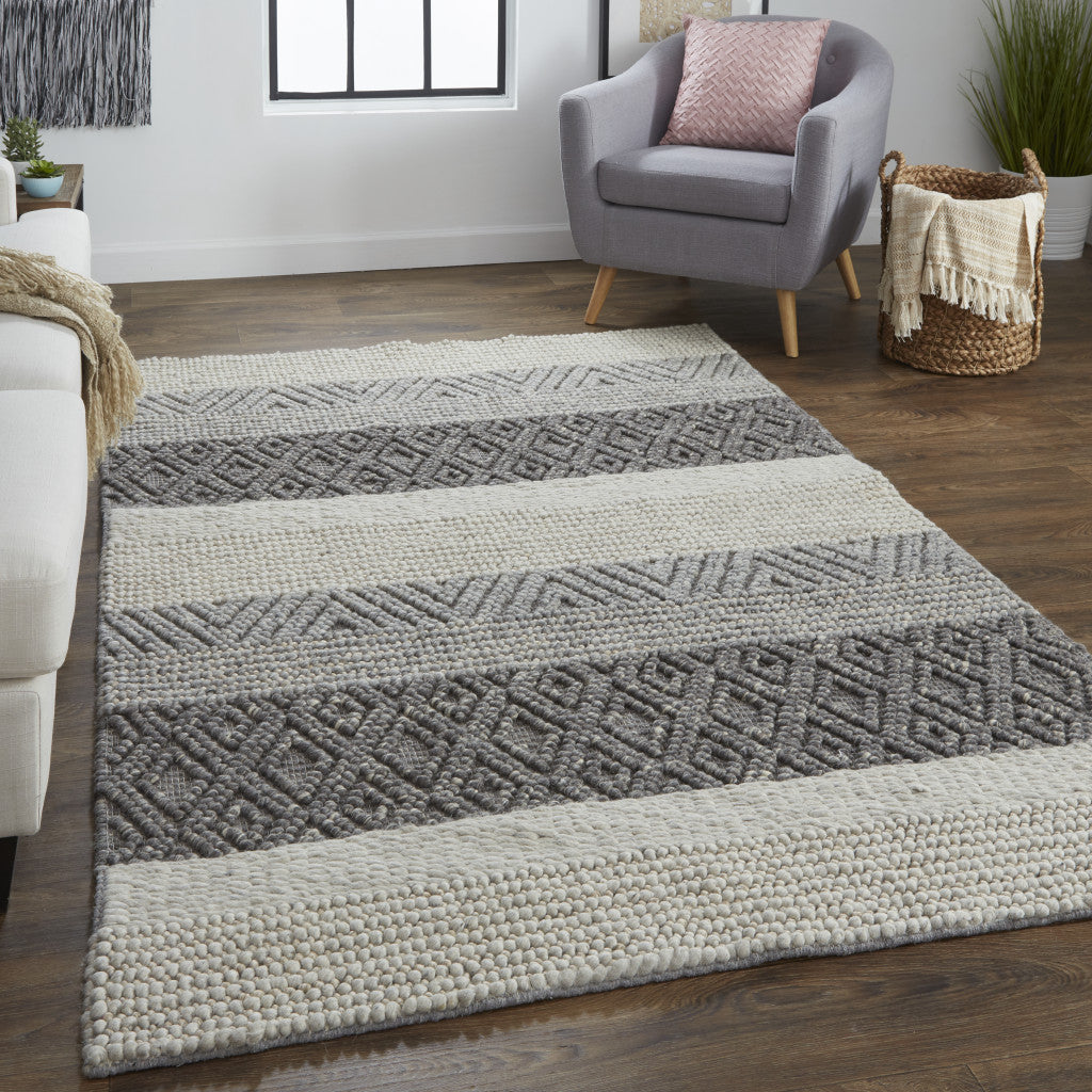 Gray Wool Striped Area Rug