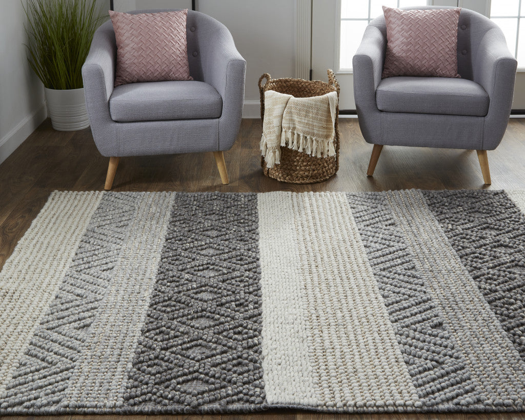 Gray Wool Striped Area Rug