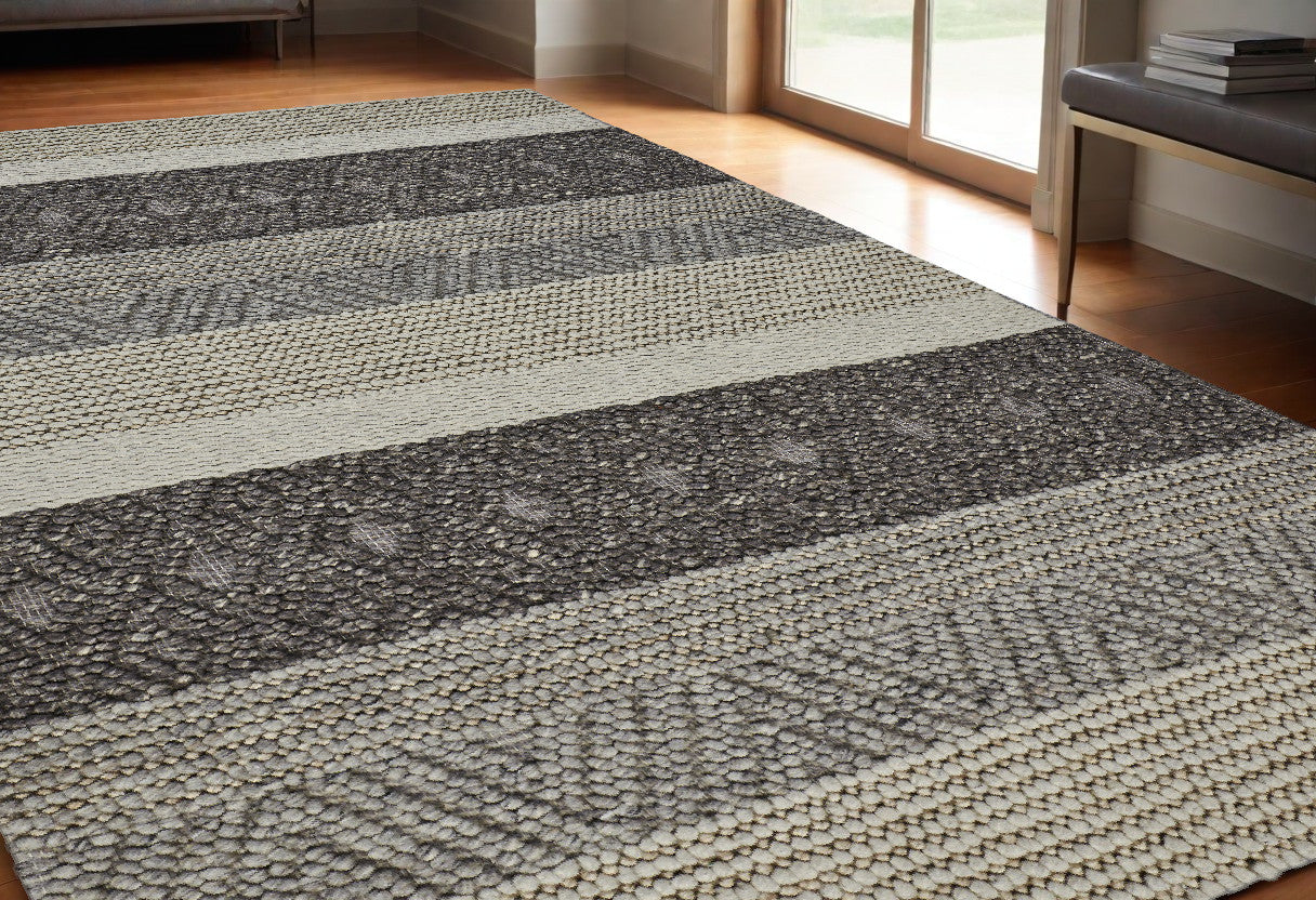 Gray Wool Striped Area Rug