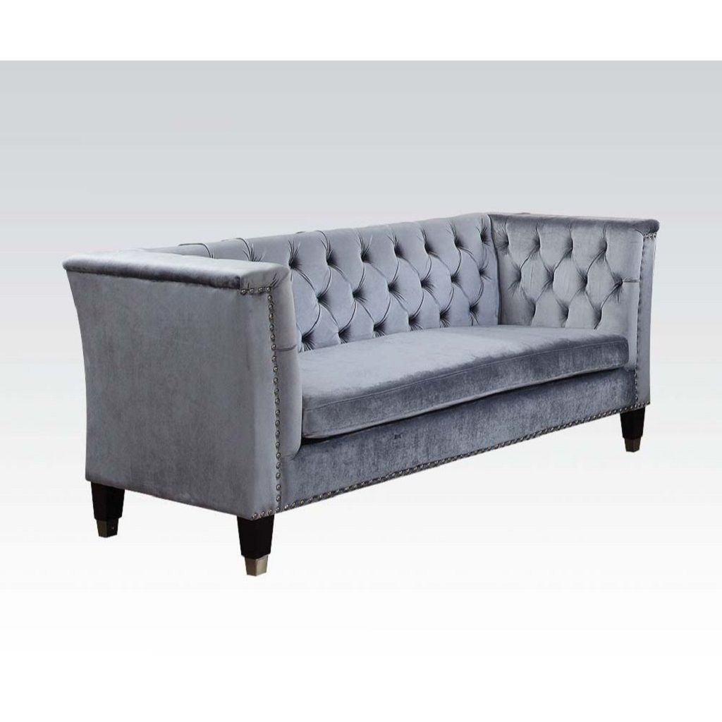 70" Gray and Black Tufted Tuxedo Sofa