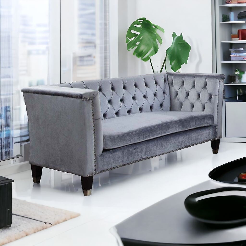 70" Gray and Black Tufted Tuxedo Sofa