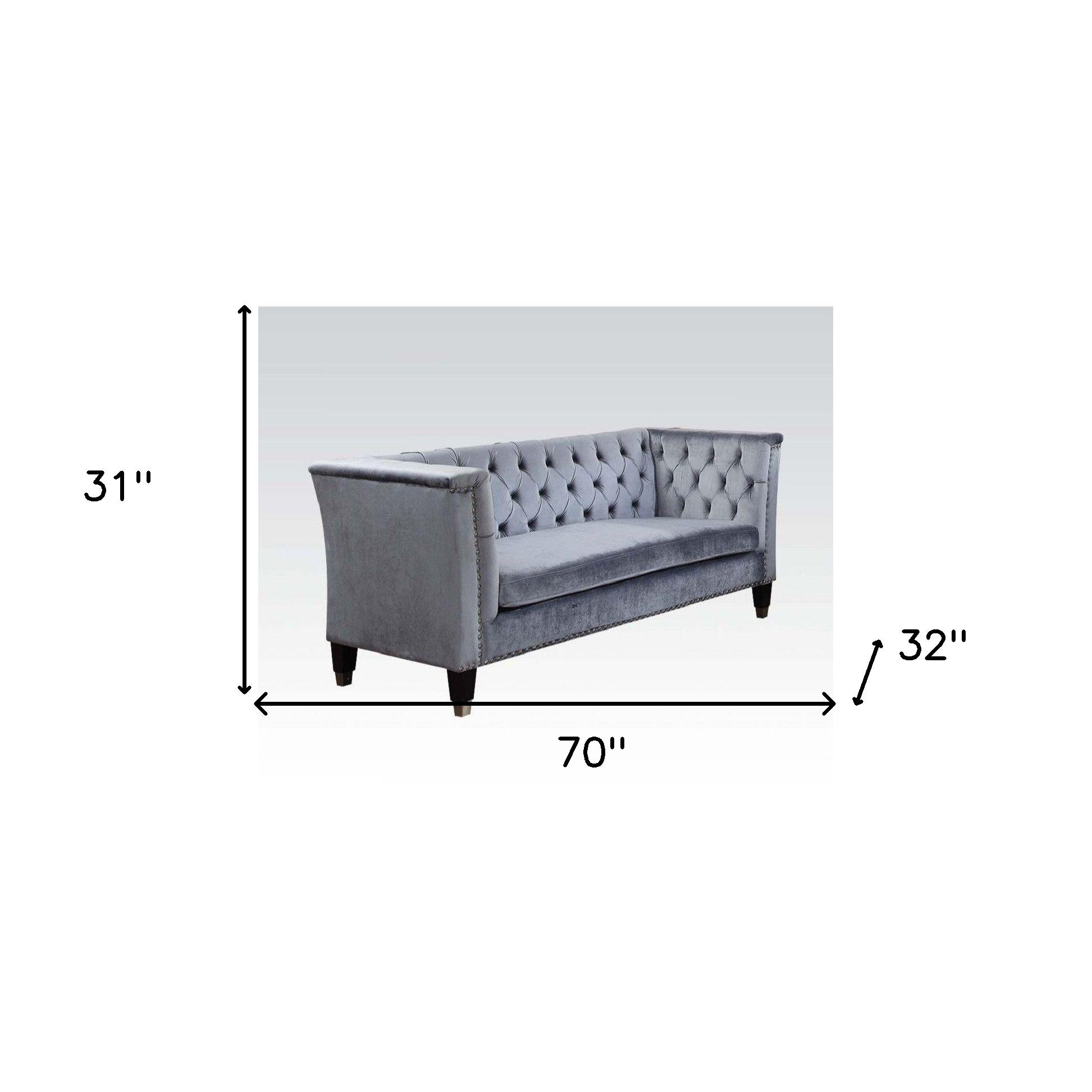 70" Gray and Black Tufted Tuxedo Sofa