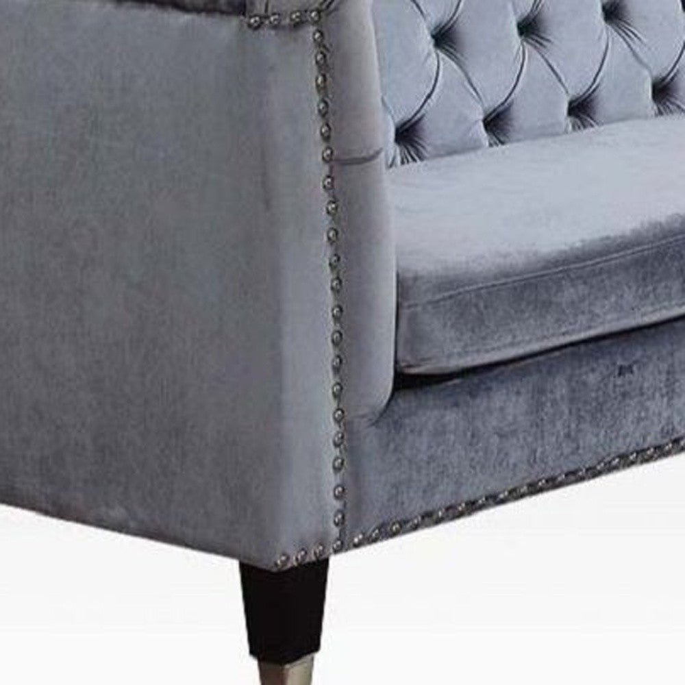 70" Gray and Black Tufted Tuxedo Sofa