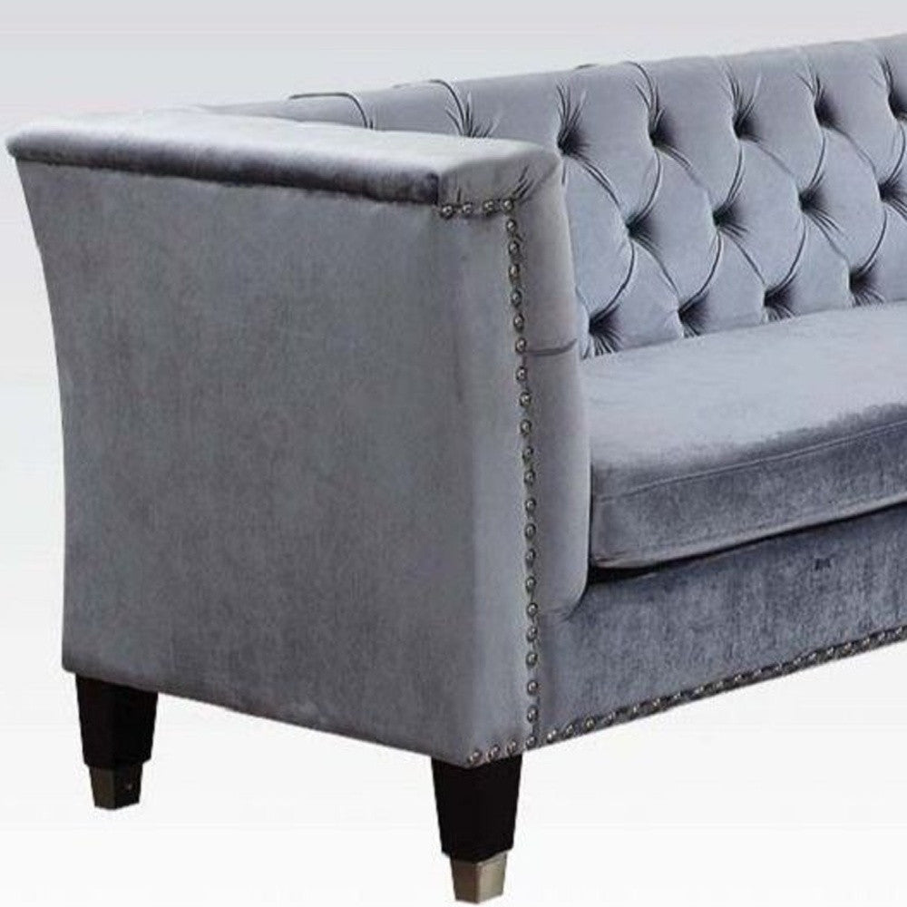 70" Gray and Black Tufted Tuxedo Sofa