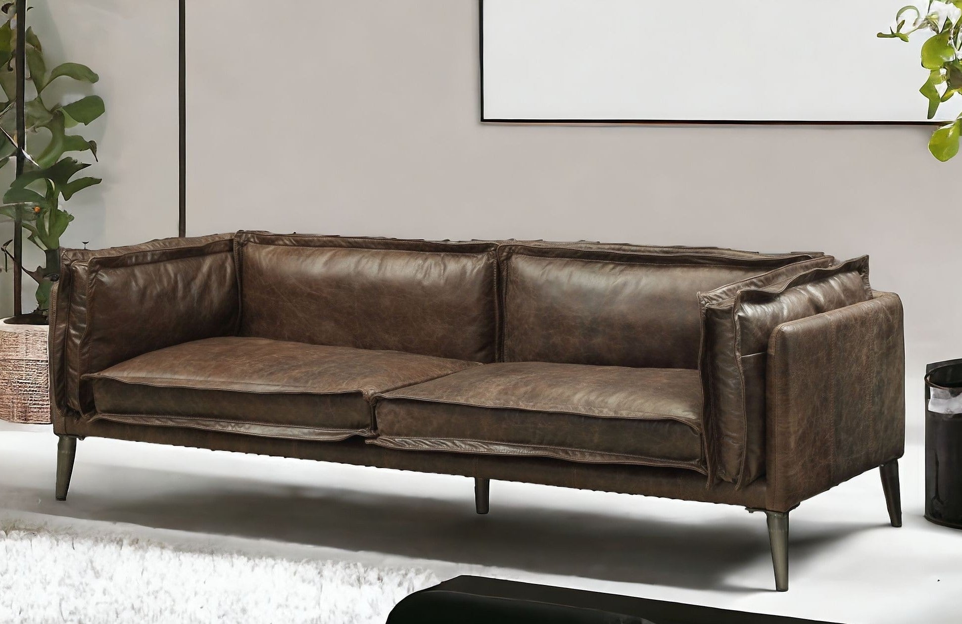 71" Chocolate Distressed Top-Grain Leather Loveseat