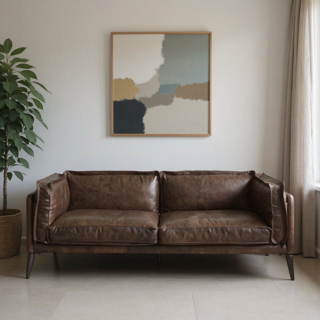 71" Chocolate Distressed Top-Grain Leather Loveseat
